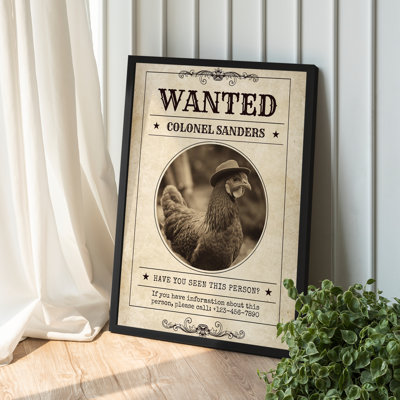 Z Studio Funny Bathroom Wall Art Quirky Fun Wanted Chicken Poster Cute Animal Picture Wall Decor For Kids Room, Amusing Dorm Room Decor, 12x16 inch, BLACK FRAMED