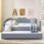 Lit de jour double, lit de jour rembourré en vichy équipé d'un cadre gigogne escamotable et d'une poche de rangement latérale, canapé-lit multifonctionnel en bois massif pour chambre d'enfant et chambre d'amis - bleu-131098157-131098159
