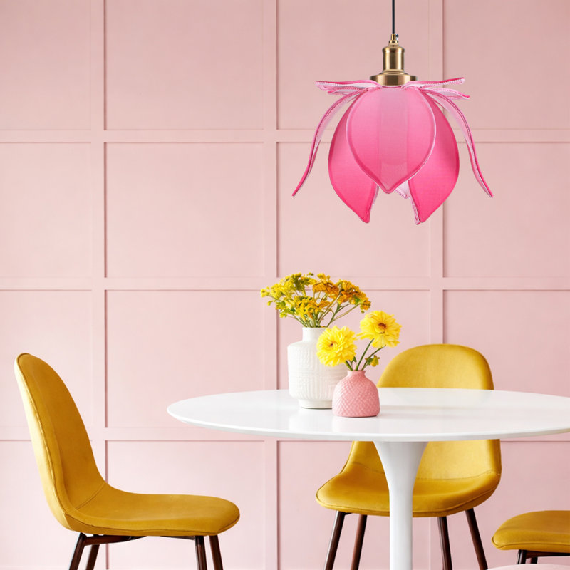 Luminaire suspendu moderne en tissu de lin, Rose, H 12 po x l 15,74 po x P 4,72 po