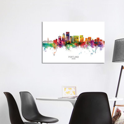 Portland Oregon Skyline by Michael Tompsett - Wrapped Canvas Painting