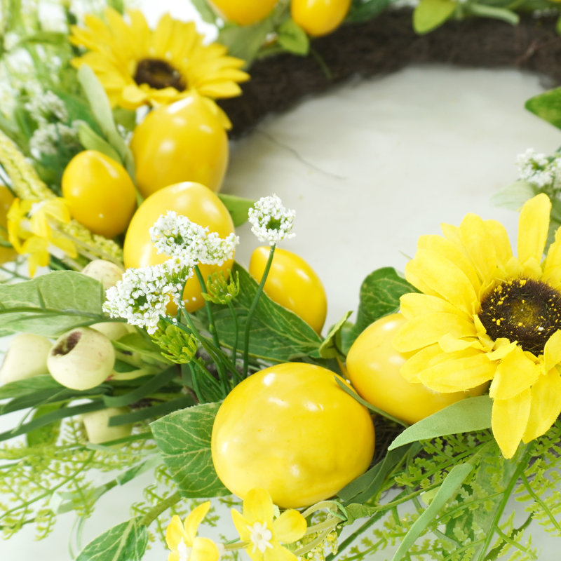 22"Yellow Sunflower And Lemon Spring Wreath