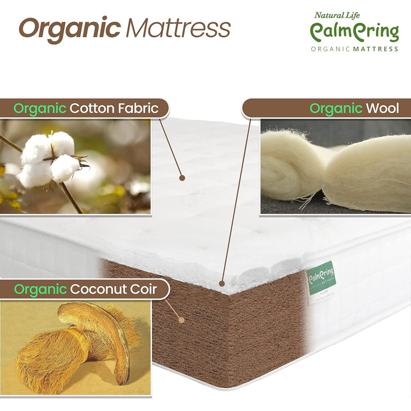 Cambay Mattress - Organic Coconut Coir Extra Firm 1Layered Comfortable Sleep Bed Dust Free, 6", Queen
