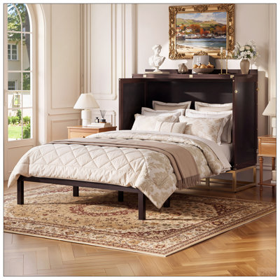 Grand lit escamotable Murphy avec portes en bois, faux tiroirs, pieds en métal