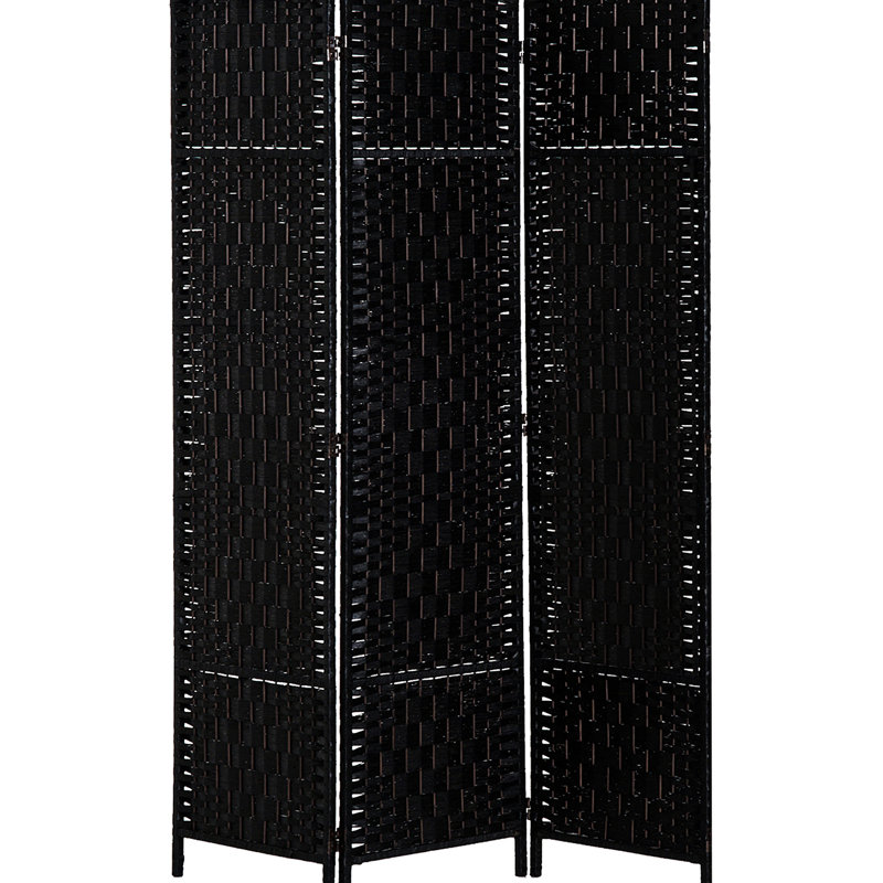 Écran d'intimité de 6 pi avec tissage - noir. Élégant pour. Conception artistique. 3 panneaux, charnière pratique, cloison de séparation pliable et portable. Facile à déplacer