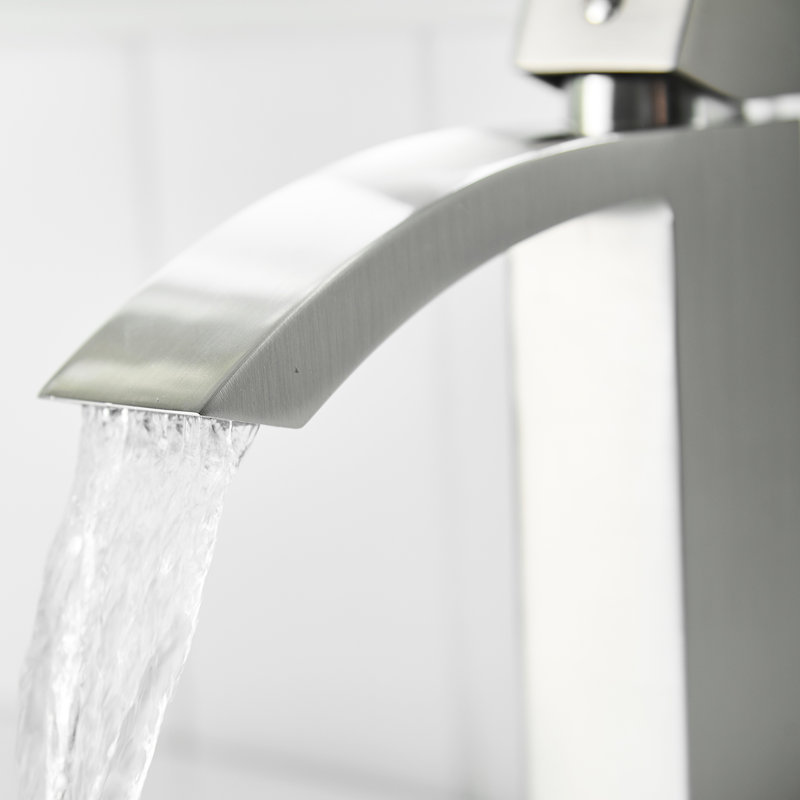 Robinet de salle de bain en nickel brossé - Lavabo à fixation sur comptoir à une poignée pour lavabo contemporain avec valve à cartouche