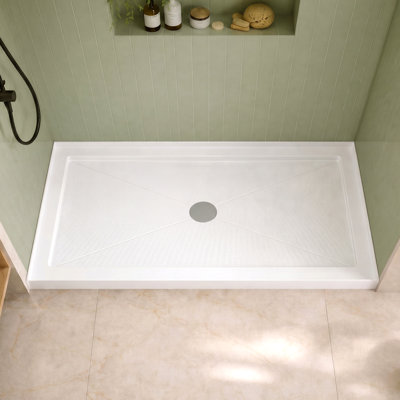 Deervalley 54"L X 32"W Shower Base In White, Acrylic Rectangle Single-Threshold Shower Pan, Center Drain, Non-Slip Shower Tray