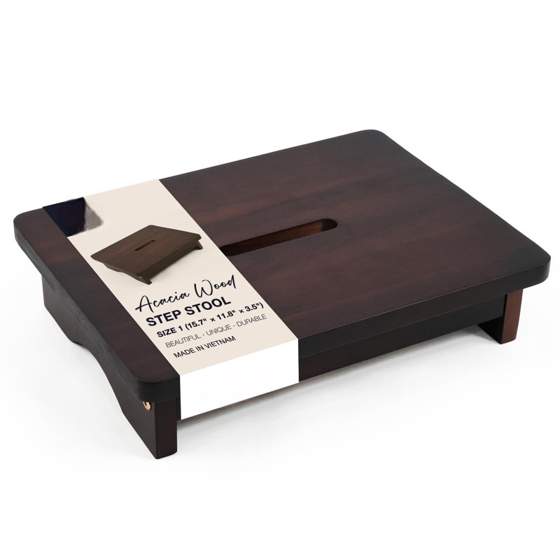 Escabeau en bois de qualité supérieure pour adultes, petit escabeau en bois d'acacia, tabouret de chevet antidérapant à 1 marche pour lit et salle de bain, 600 lb, portable - 3,5 po