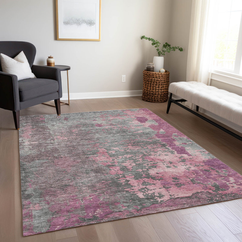 Tapis rosé intérieur / extérieur lavable à la machine Cinead ACN1702, Rectangle 5 pi x 7 pi 6 po