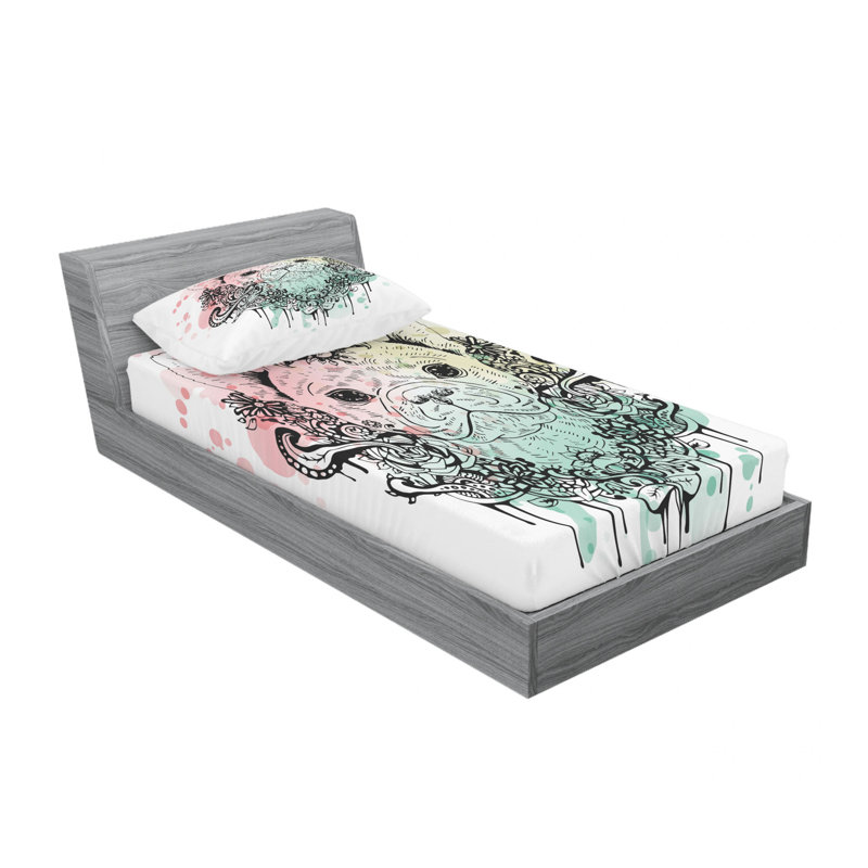 Ensemble de draps Bouledogue français avec couronne, Ensemble de draps pour lit simple avec drap-housse