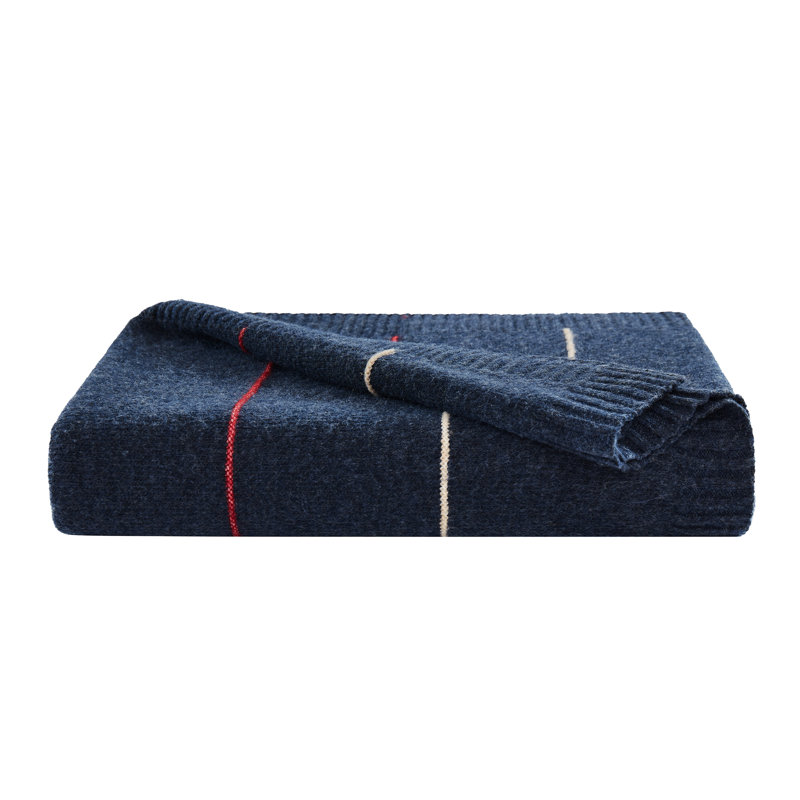 Jeté rayé en tricot Brooklyn Loom, Navy Blue