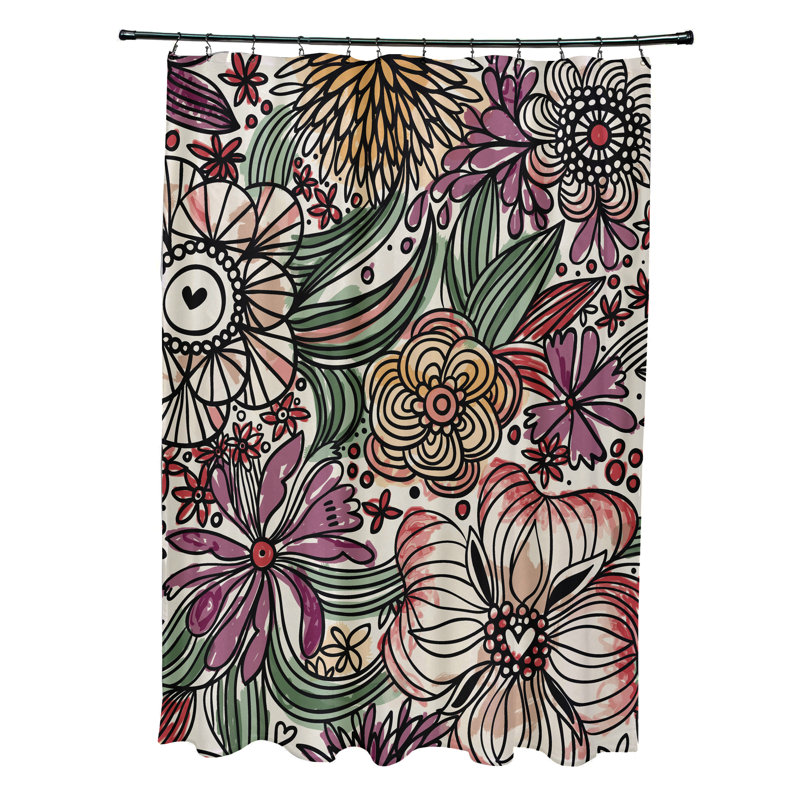 Rideau de douche simple à imprimé floral Grandin, Mauve