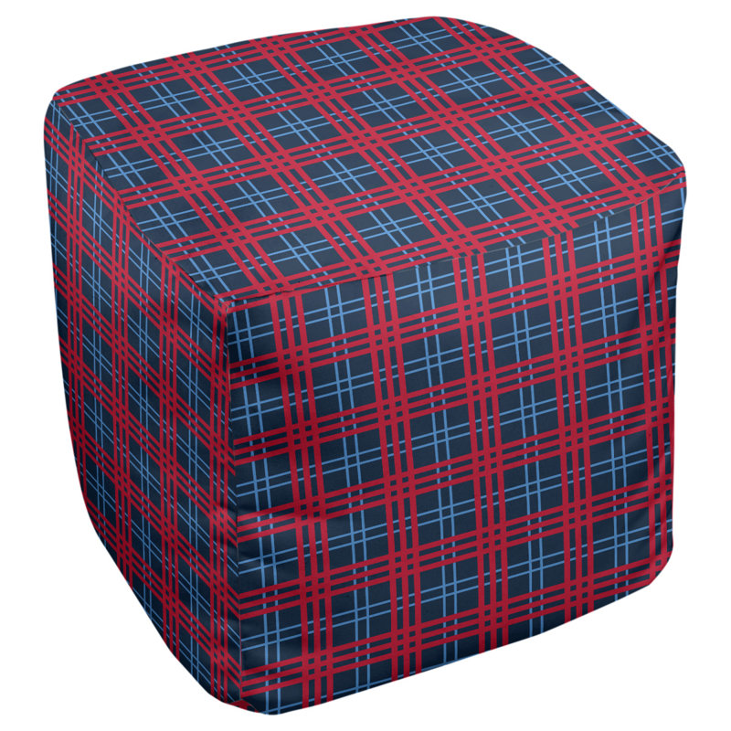 Repose-pieds pouf carré à carreaux Minnesota, Mélange de polyester bleu marine / bleu / rouge, H 13 po x l 13 po x P 13 po