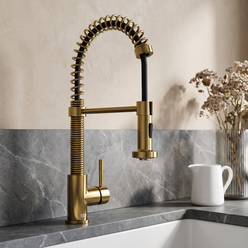 Edison 19" H 1-handle Pull-Down 2-Function Sprayer Kitchen Faucet, Matte Brushed Gold, Without Soap Dispenser