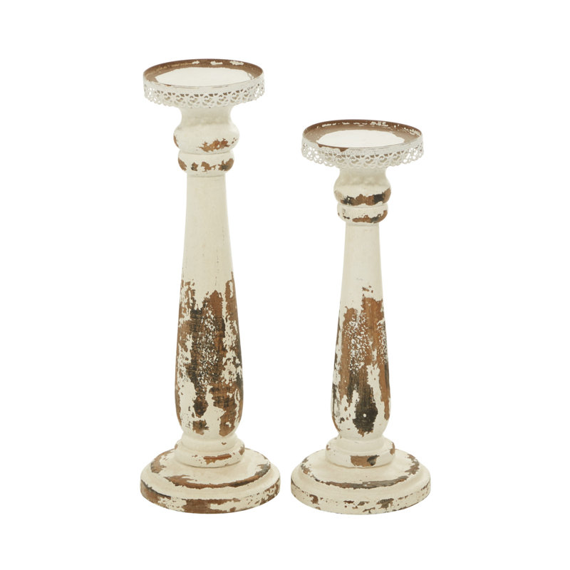 15'' H Wood Tabletop Candlestick, Rustic