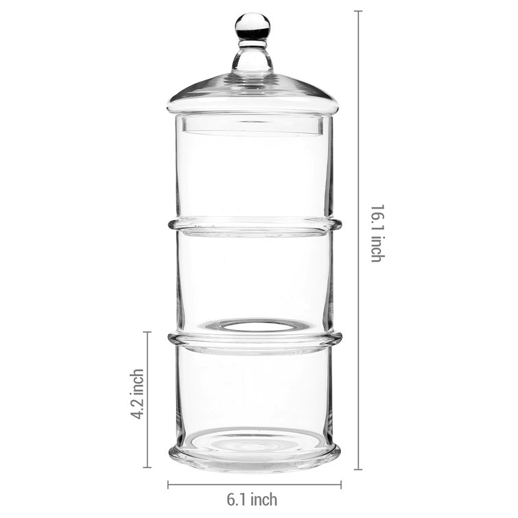 Glass Storage Jar Airtight Multipurpose 3 Layer Glass Food Jar 3 Tier Glass Stacking Apothecary Jar for Nuts Kitchen Cupboard Shelf Cabinet Wood Lid