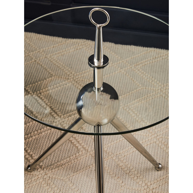 Bhodi Glass Top End Table, Silver