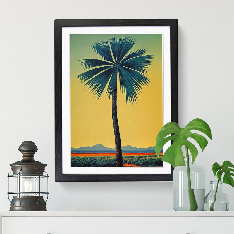 Palm Tree Landscape - Single Picture Frame Print, 46cm H x 34cm W x 2cm D, Walnut