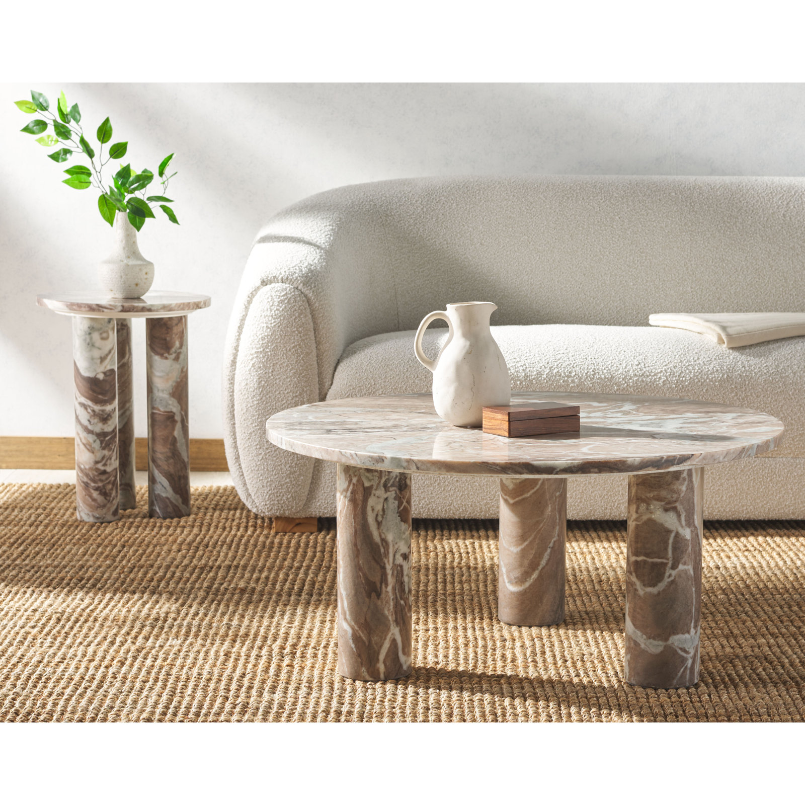 Izel End Table, Brown/White