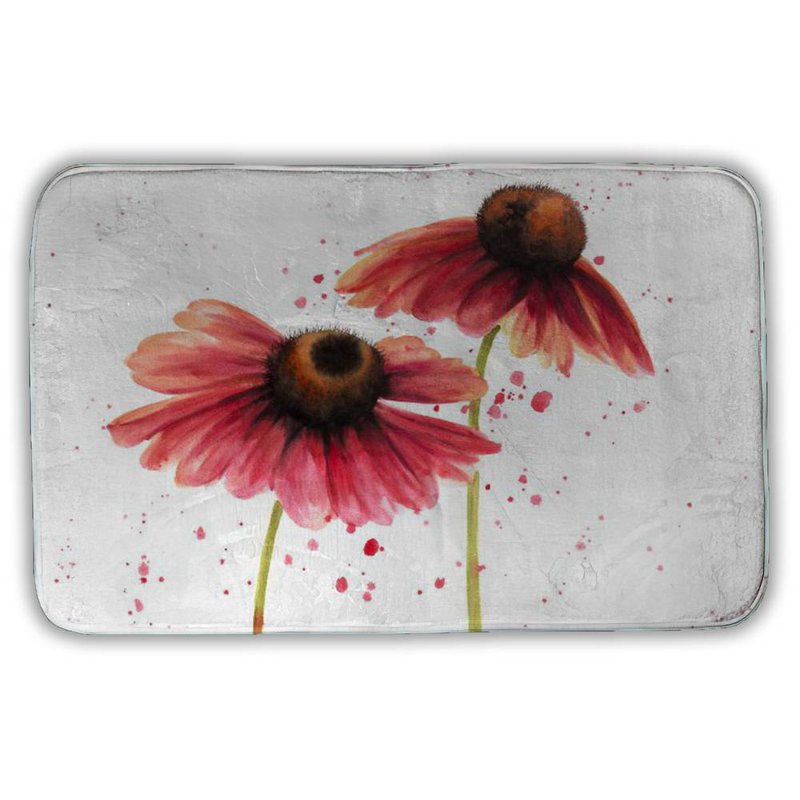 Two pink daisies Bath Mat with Non-Slip Backing - Quick Dry Memory Foam Bathroom Rug - Absorbent - Modern Plush Spa-Style - Machine Washable