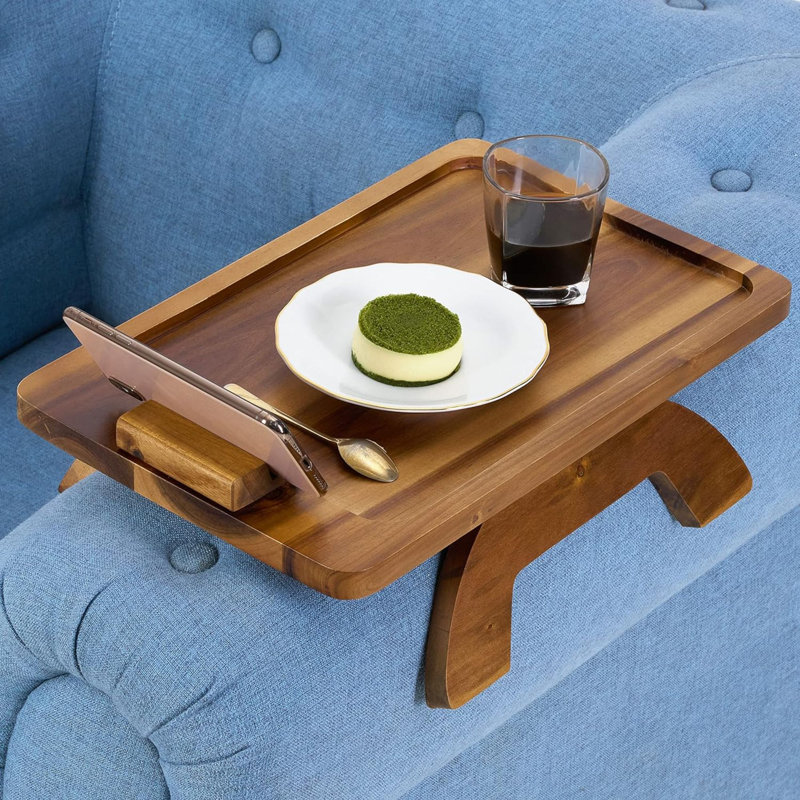 Sofa Armrest Tray, Arm Table Sofa Arm Tray Clip On Tray Table, Sofa Tray Table For Couch, Folding Snack Table With 360 Rotating Phone Bracket, Non-Slip/Flexible With Different Armrest Shapes And Width