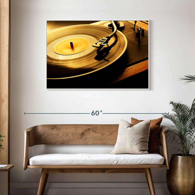 Disque vinyle rotatif, Cadre flottant blanc, 43 po x 29 po