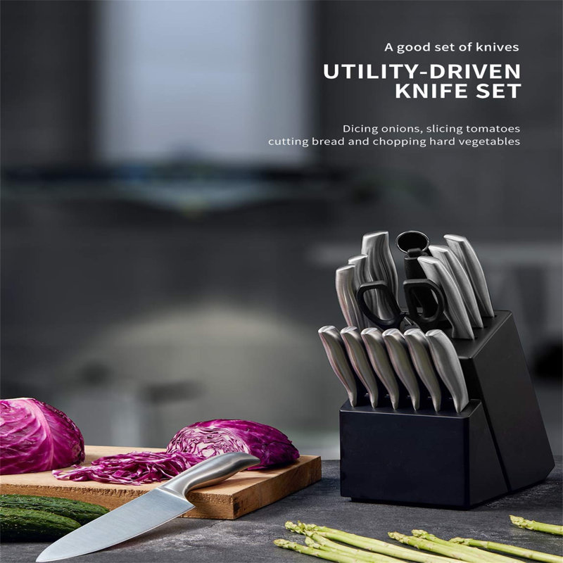 16-Piece Kitchen Knife Set With Wood Block, Steak Knife, Meat Shears, Sharpener