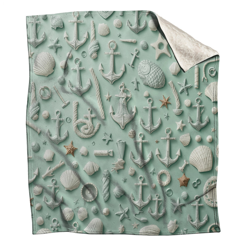 Shells Anchors Rope Seashells Blankets, 50in W x 60in H