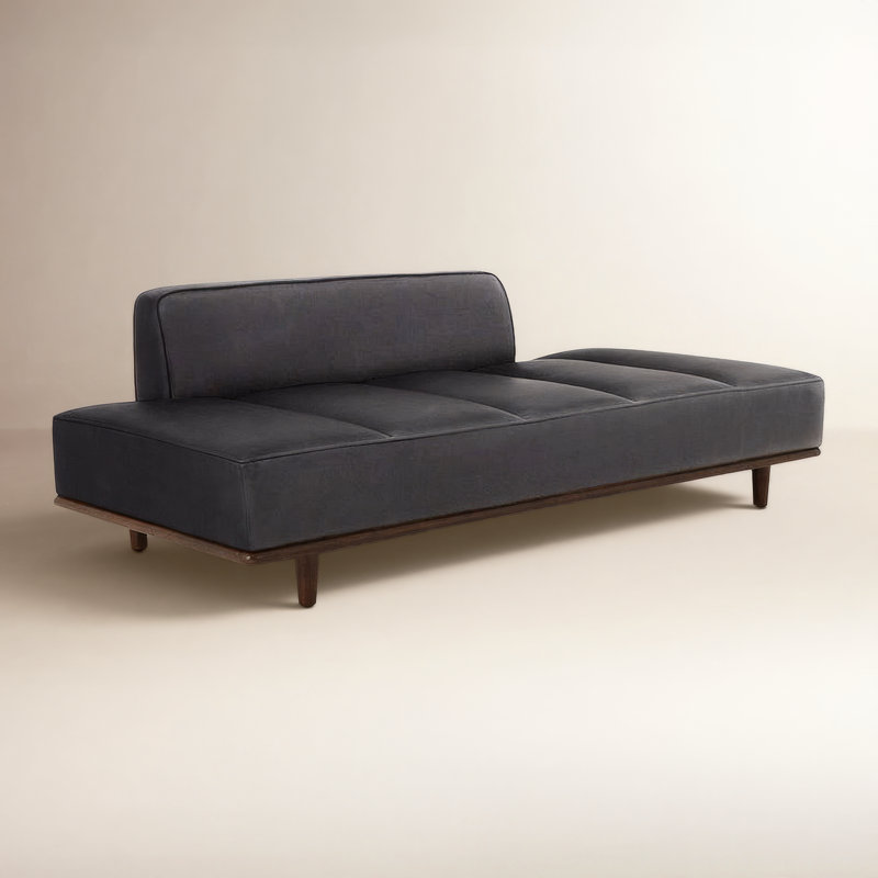 Jasper Full-Grain Genuine Italian Leather Daybed, Onyx Black Genuine Leather