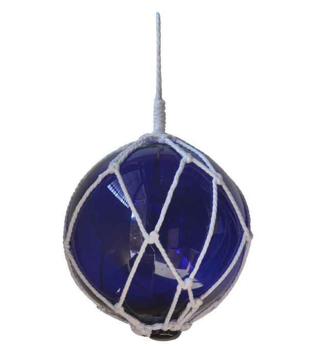 Décoration murale boule flotteur de pêche en verre japonais, H 6 po x l 2 po x P 2 po, Bleu/Blanc