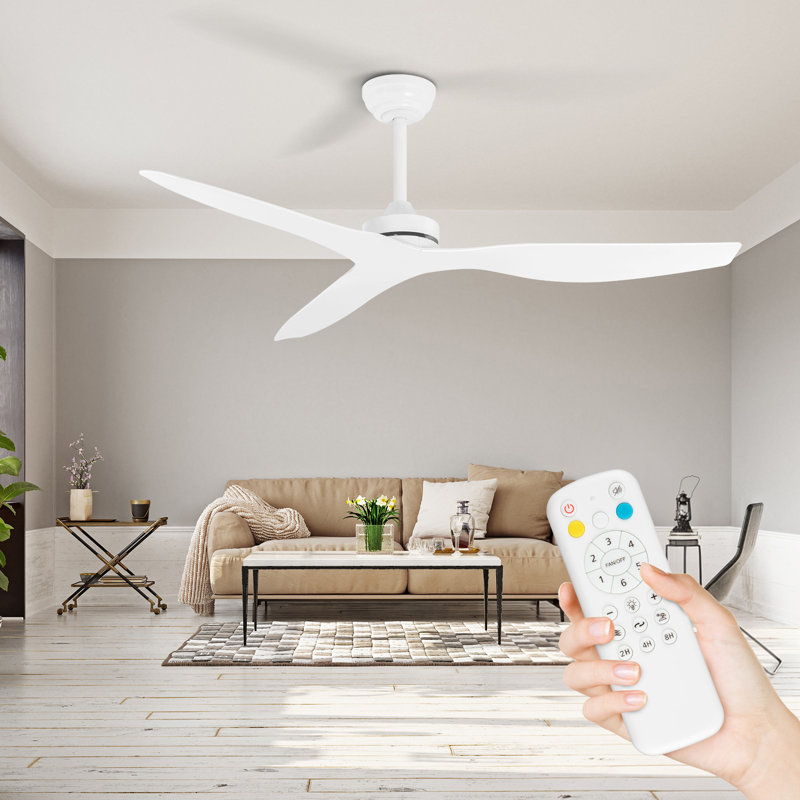 Ventilateur de plafond blanc de 52 pouces sans lumière, ventilateur de plafond à 3 pales, ventilateur de plafond intérieur / extérieur avec télécommande, moteur à courant continu réversible silencieux pour la chambre à coucher / salon
