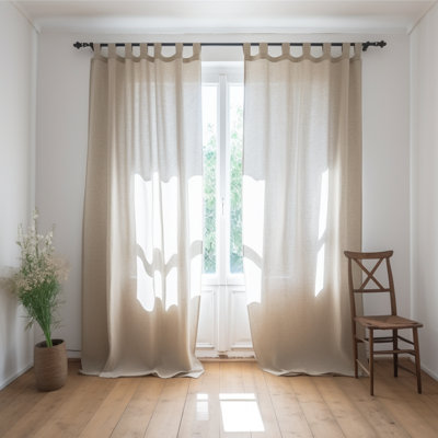 100% French Linen Semi-Sheer Curtains/Drapes Pair