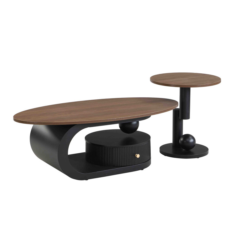 Pied de table seulement, ensemble de 2 tables basses gigognes de luxe, tables avec rangement pour salon, ensemble de tables ovales et rondes, table basse noire, table cocktail, table d'appoint, grande 120 cm, petite 49 cm