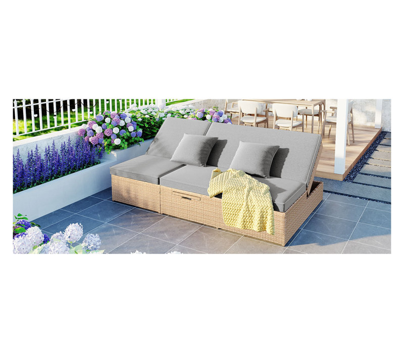 Ensemble de chaise longue double d'extérieur avec dossier réglable en rotin de rotin pour 2 personnes Topmax