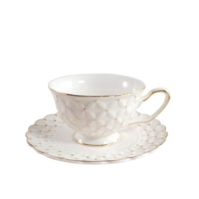 Tasse à thé 6 oz et soucoupe à pois dorés