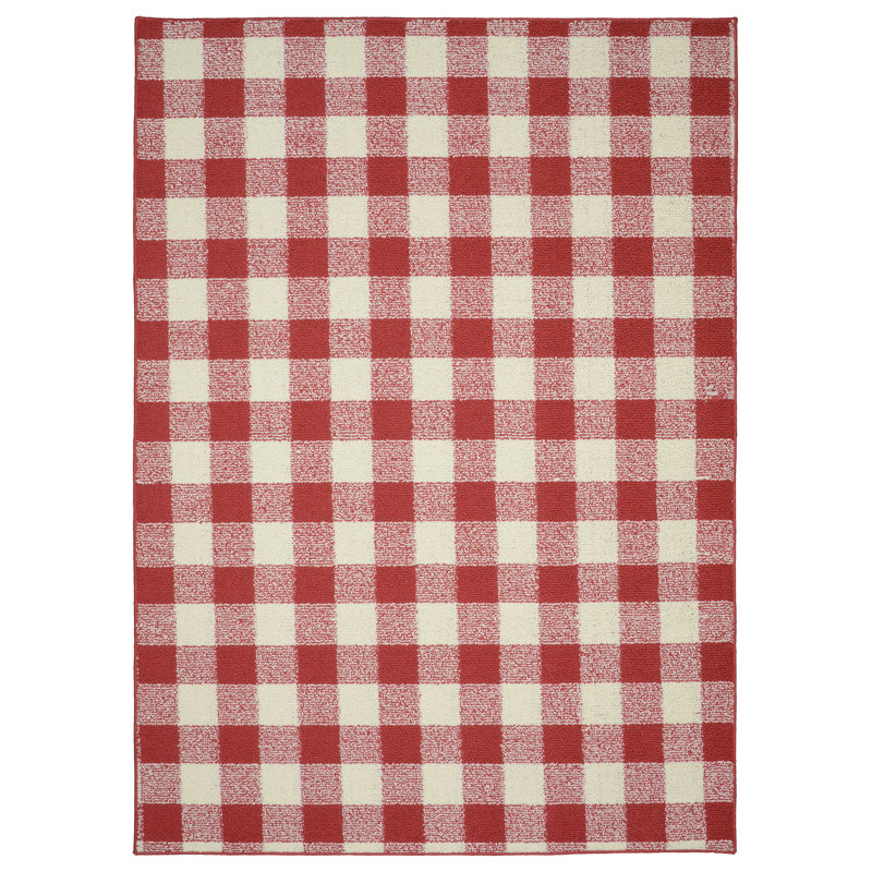 Tapis rouge à carreaux touffetés Curiel, Rectangle 5 pi x 7 pi