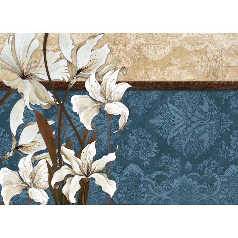 White Flowers On Blue Pattern 2 - Wrapped Canvas Art Prints, 20cm H x 30cm W