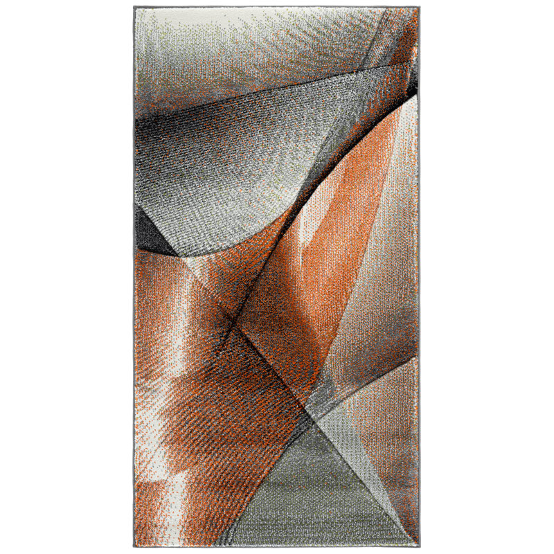 Tapis géométrique gris / orange Tontogany, Rectangle 2 pi 7 po x 5 pi