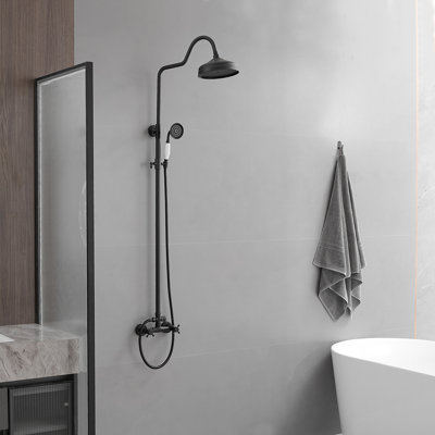 2-Spray Round Wall Bar Shower Kit With Hand Shower Dual Cross Handles Mixer Shower System Taps