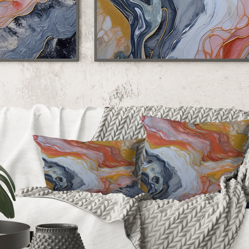 Coussin Peach Orange Aqua Symphony - Abstract Printed