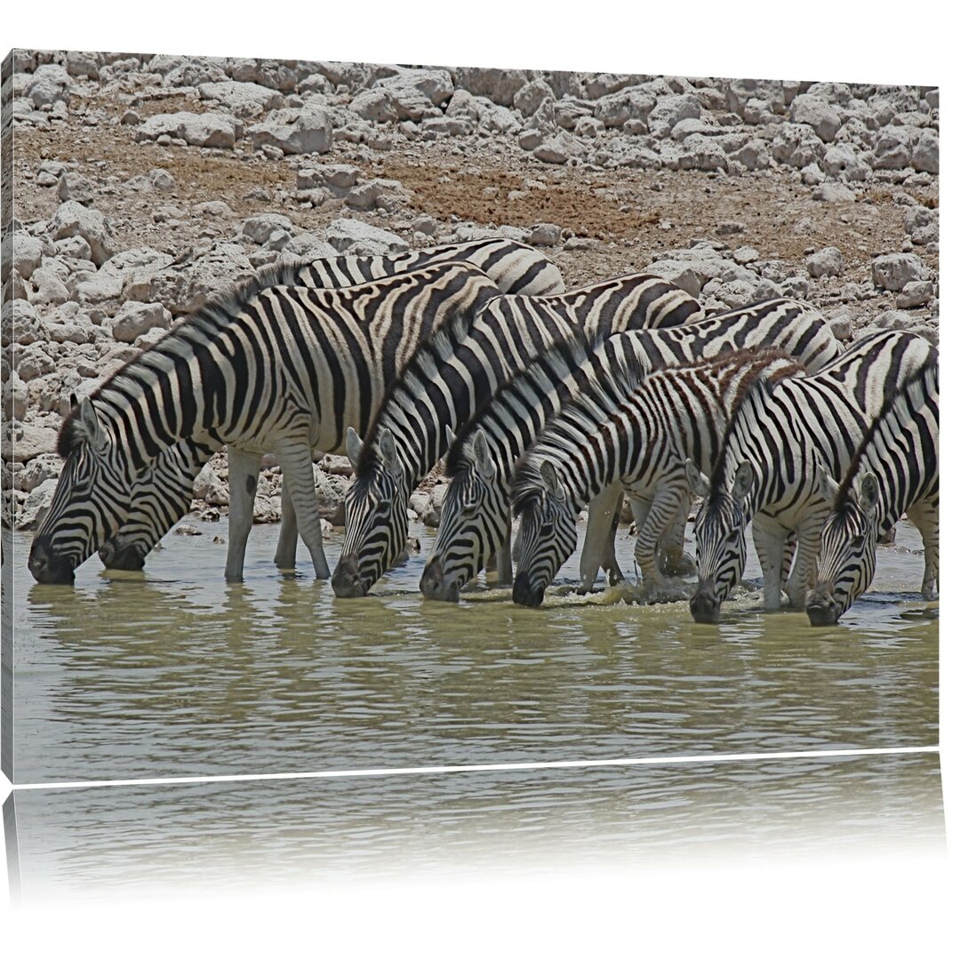 Leinwandbild Zebraherde am Wasserloch