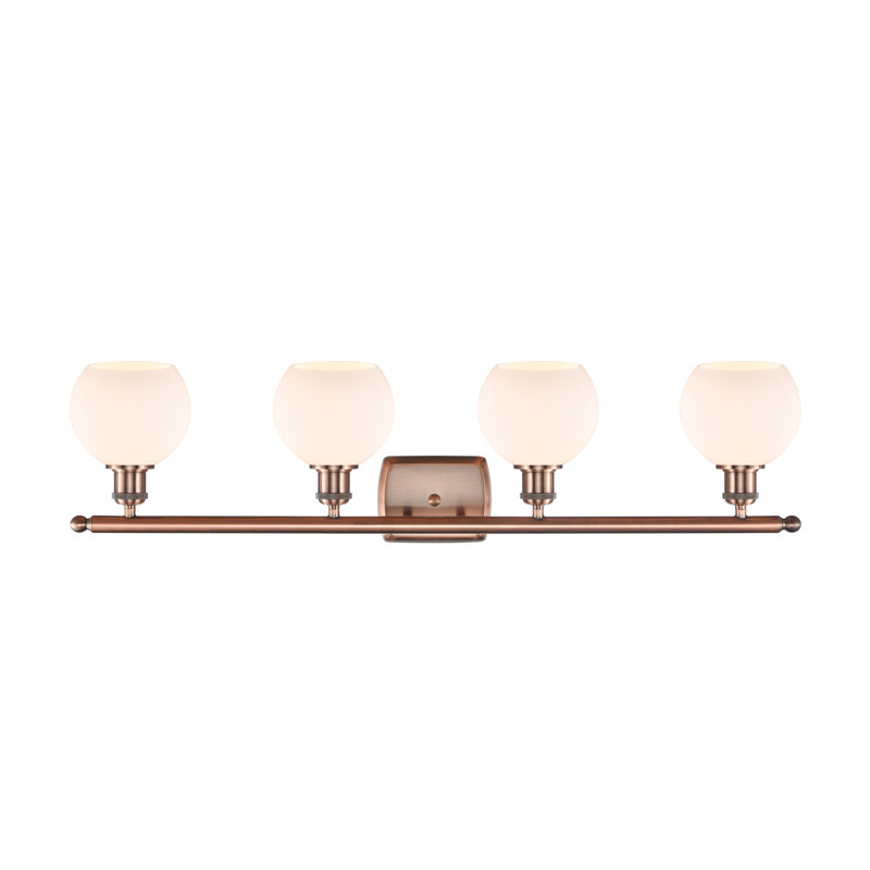Éclairage pour salle de bain 4 lumières Cindi, Blanc mat, Incandescente, Cuivre antique