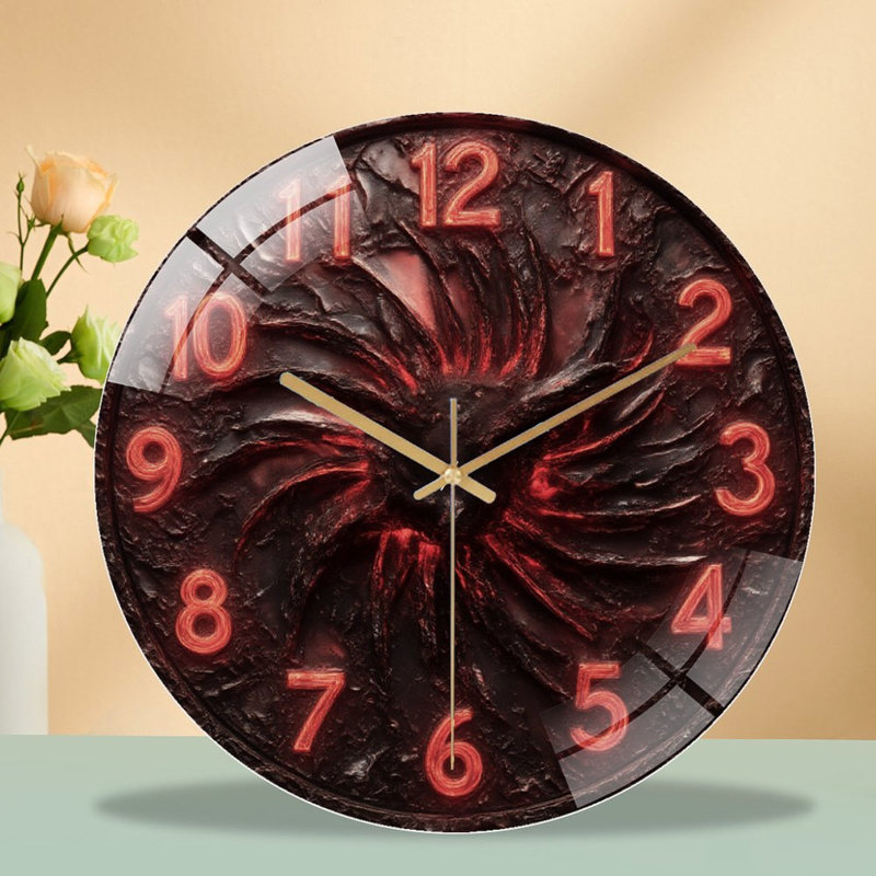 Horloge murale tourbillonnant avec chiffres rouges - horloge murale moderne en verre 12 po