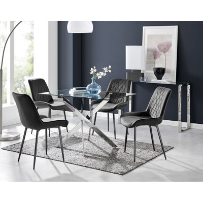 Lenworth Seat Modern Chrome Dining Table - Luxury Velvet Kitchen Dining Chairs