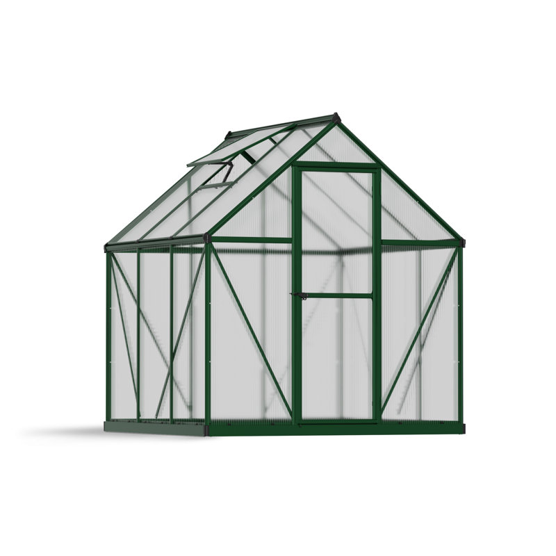 Palram - Canopia Mythos 6' W x 6' D Walk-In Hobby Twin Wall Polycarbonate Aluminum Frame Greenhouse Kit with Roof Vent-Green