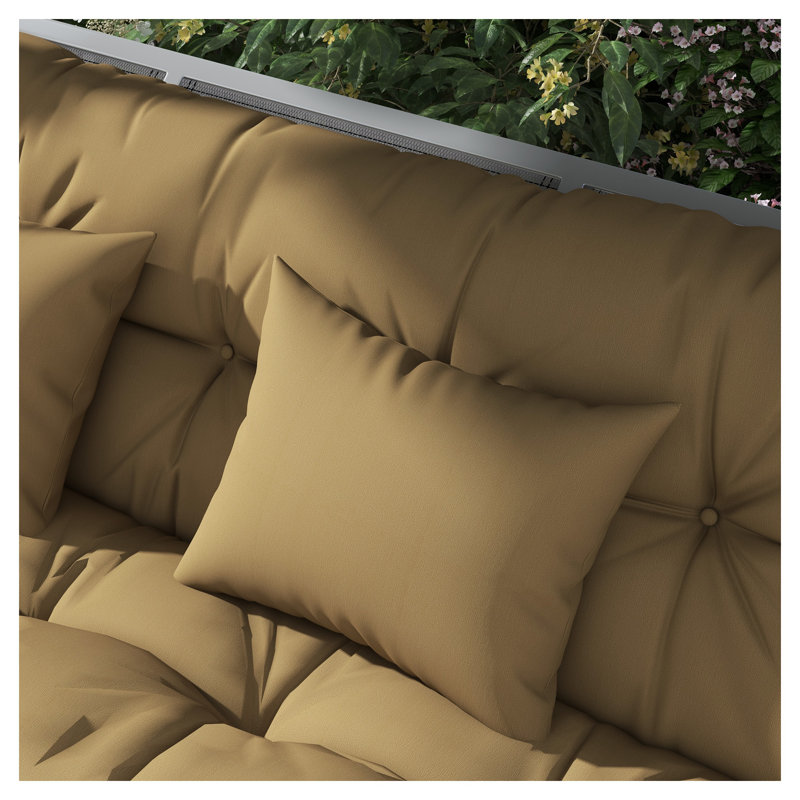 Outsunny 4-Piece Tufted Bench Cushion Set with Backrest and Throw Pillows, Brown