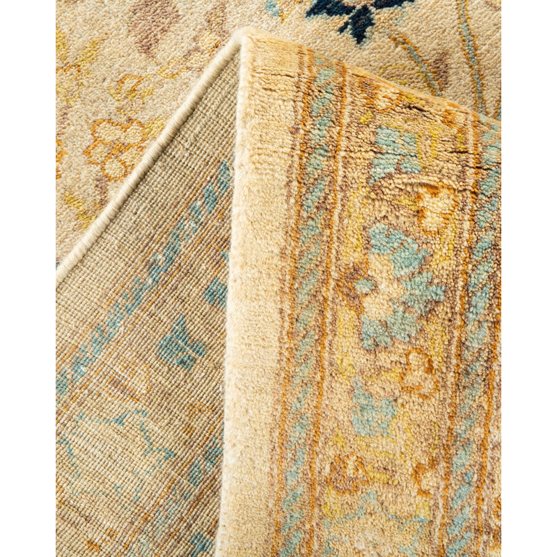 Tapis ivoire noué à la main de conception unique 8 pi 2 po x 10 pi 3 po Linssens Mogul