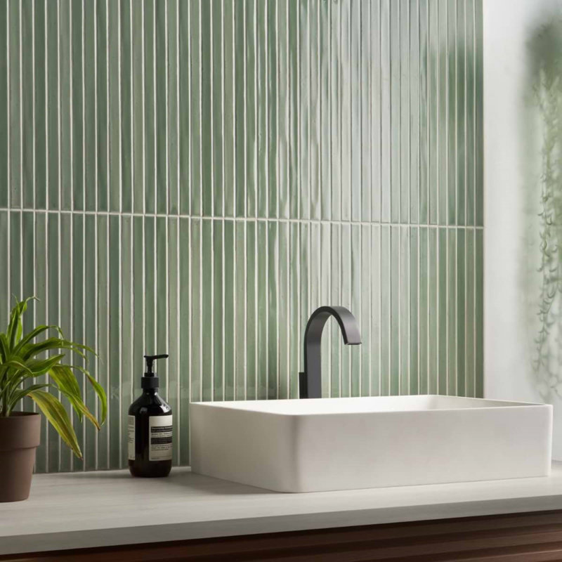 Kanbina 5x18 Brick Glossy Ceramic Mosaic Tile, Apple Green