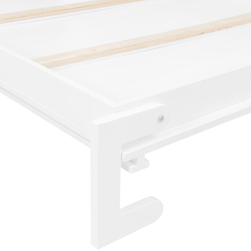 Grand lit blanc pour le mur, avec rangement spacieux, caractéristiques à rayures en losange et matelas de 6 à 8 pouces