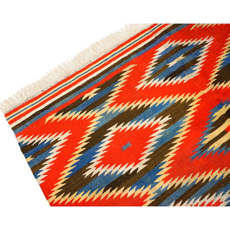 Antique Rustic Red Color Allover Geometric Native American Navajo Flat Weave Rug