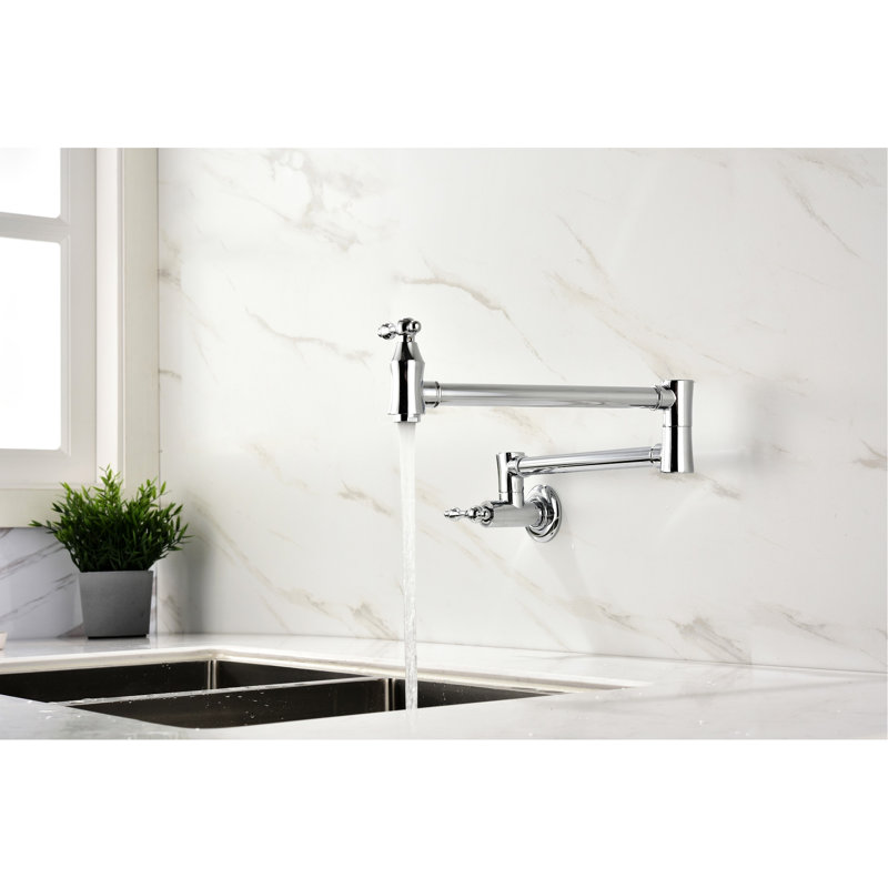 Pot Filler Faucet Wall Mounted - Brass, Arm For Efficient Filling, Double Handles To Control Water Volume Accurately, Surface Easy Filling Operations, Flow Precisely, Corrosion Treatment